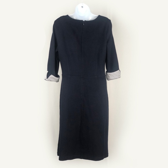 Black 3/4 Length Sleeve Dress with Striped Cuff an - Picture 2 of 4